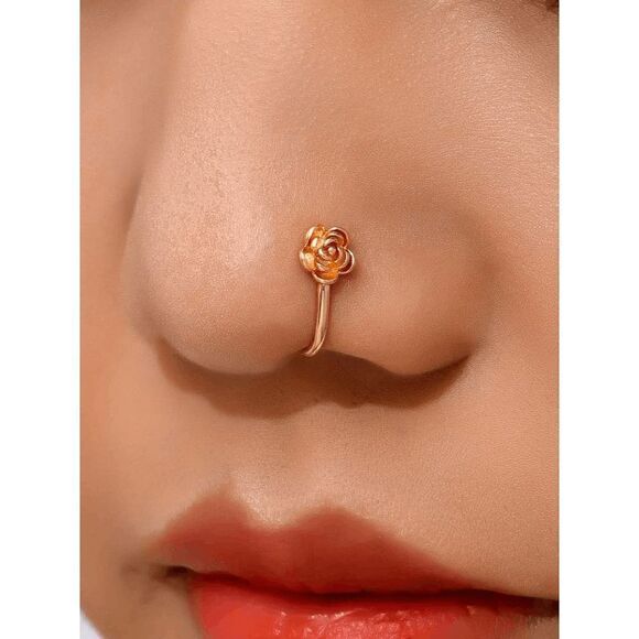 Gold Rose Nose Ring Cuff - Picture 5 of 5